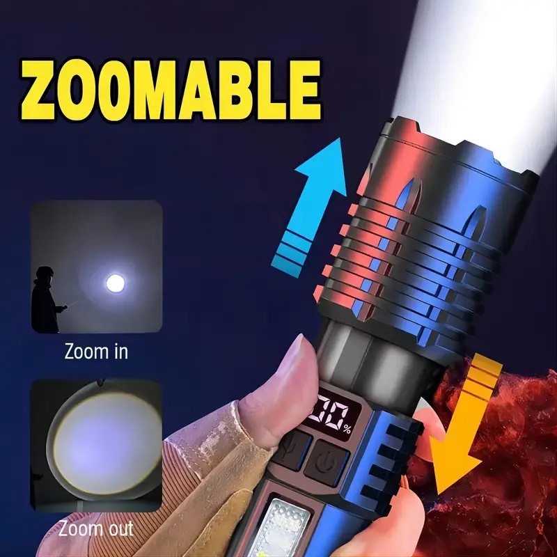 Rechargeable Long Distance LED Flashlight Tactical 5 Modes COB Side Lights