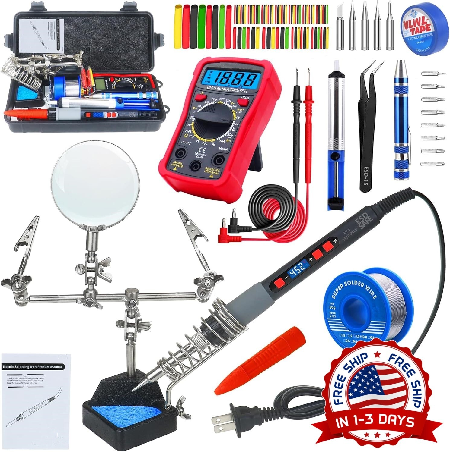 Kit de soldadura portátil, temperatura ajustable y controlada (180 °C - 500 °C)