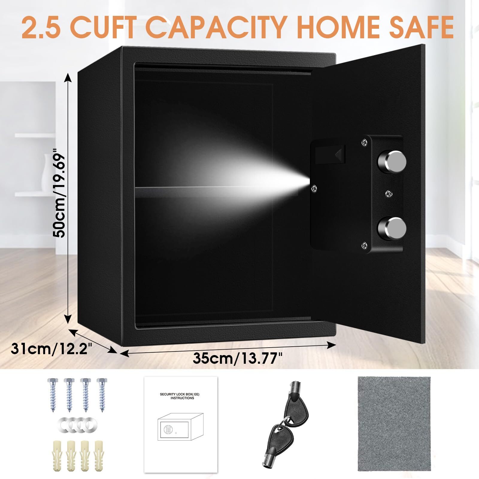 Fireproof 2.8 Cuft Home Safe Box with Digital Keypad & Removable Shelf