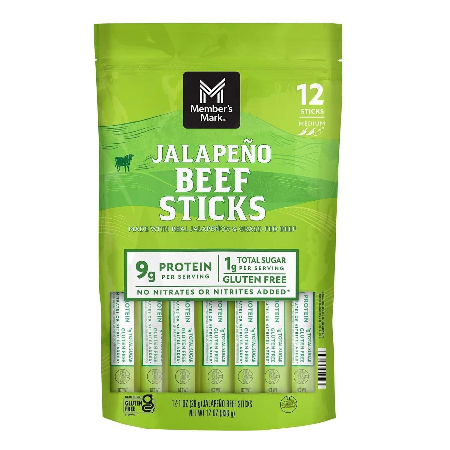 Member's Mark Jalapeno Grassfed Beef Sticks, 1 Ounce (Pack of 12)