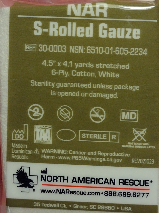 IFAK JFAK COMBAT MEDIC EMS EMT RESCUE Lot of 2 NAR S-Rolled GAUZE cotton white
