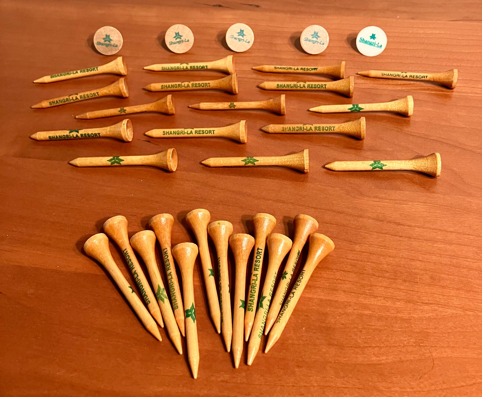Shangri La Resort (Oklahoma) Logo Tees & Ball Markers Collectible Lot