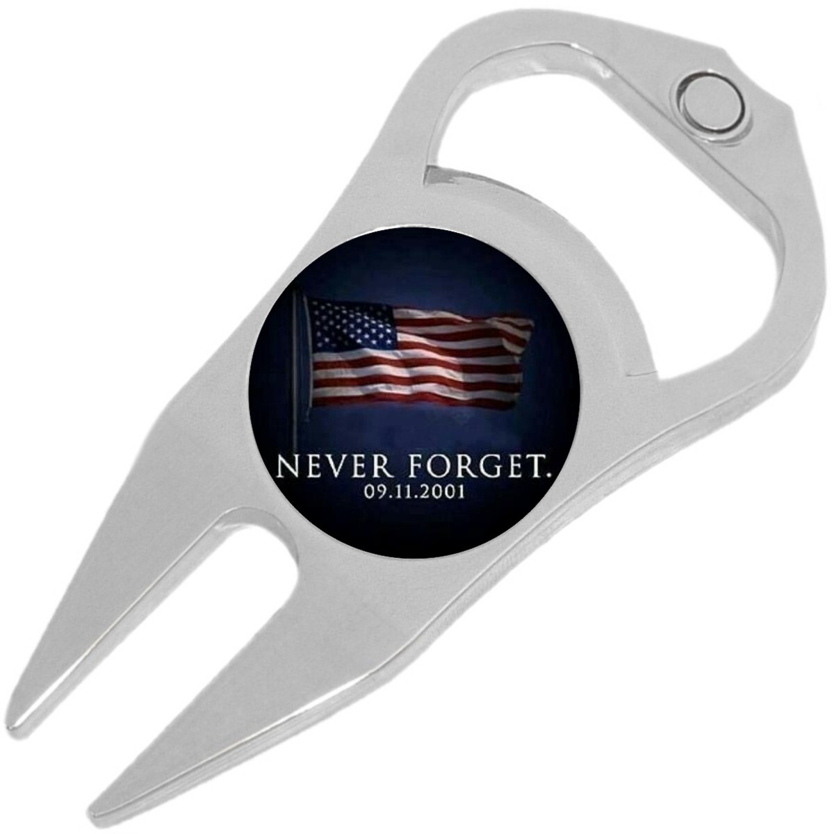 Never Forget 911 Memorial Golf Ball Marker Divot Repair Tool Bottle Opener