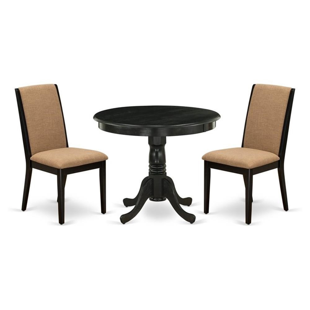 East West Furniture Antique 3-piece Wood Dining Set in Black/Light Sable