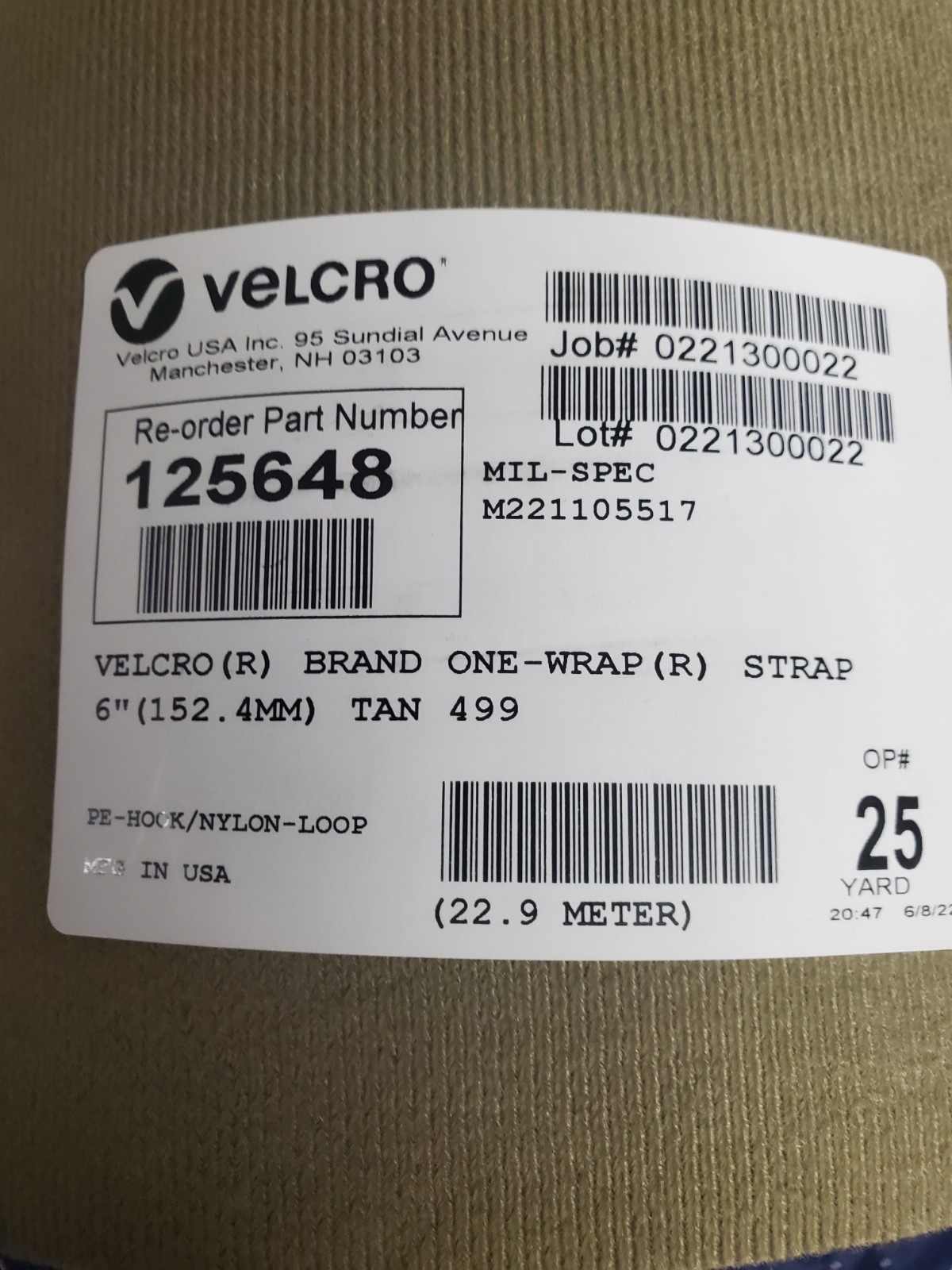 6" Velcro One-Wrap Mil-Spec Tan (599)