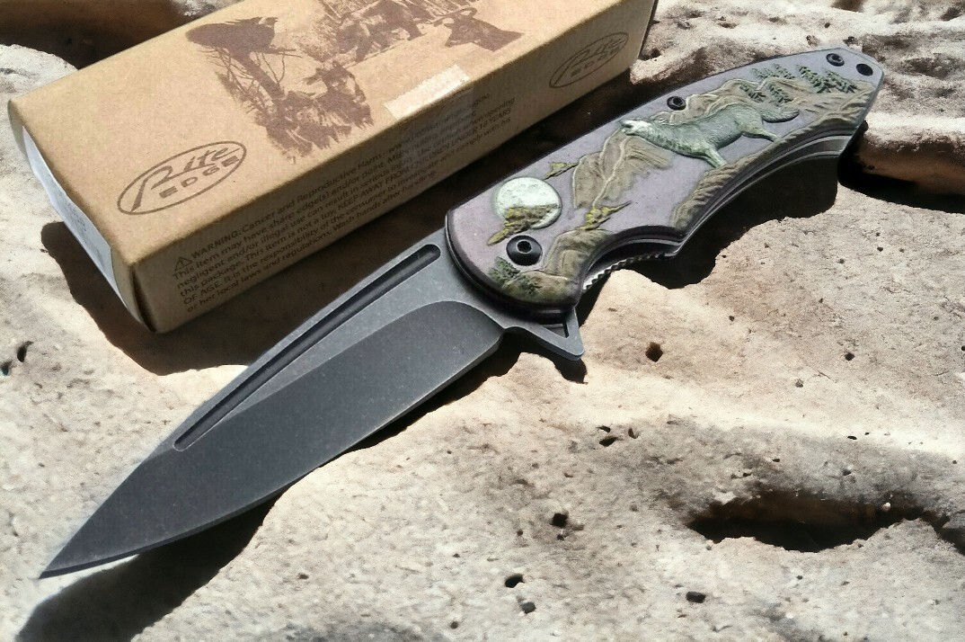 Spring-Assist Folding Knife | 3.25" Stone Gray Blade Timber Wolf Wilderness