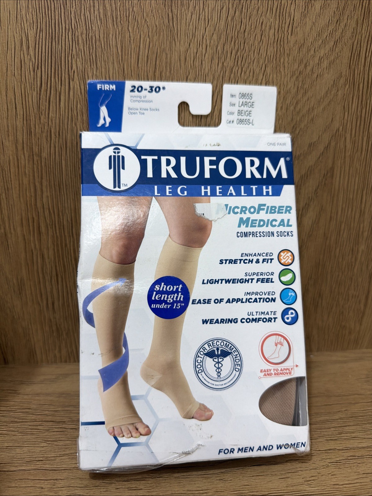 Truform Large Medical Compression Socks 20-30 mmHg Beige Below Knee Open Toe NEW