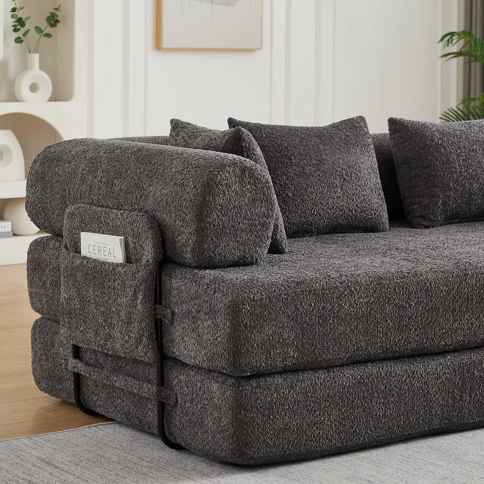 78.7" Convertible Sleeper Sofa Bed w/Cylindrical Pillow, Folding Sofa Bed Grey