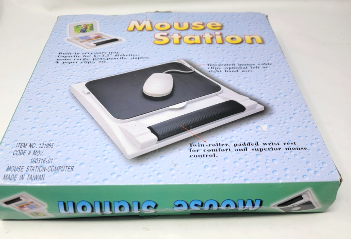 Vintage Computer Mouse Station Built-in Accessory Tray Padded Wrist Roller
