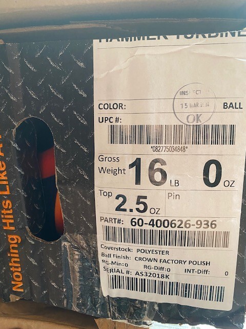 Hammer Turbine Viz-A-Ball, 16 LB, 60-400626-936