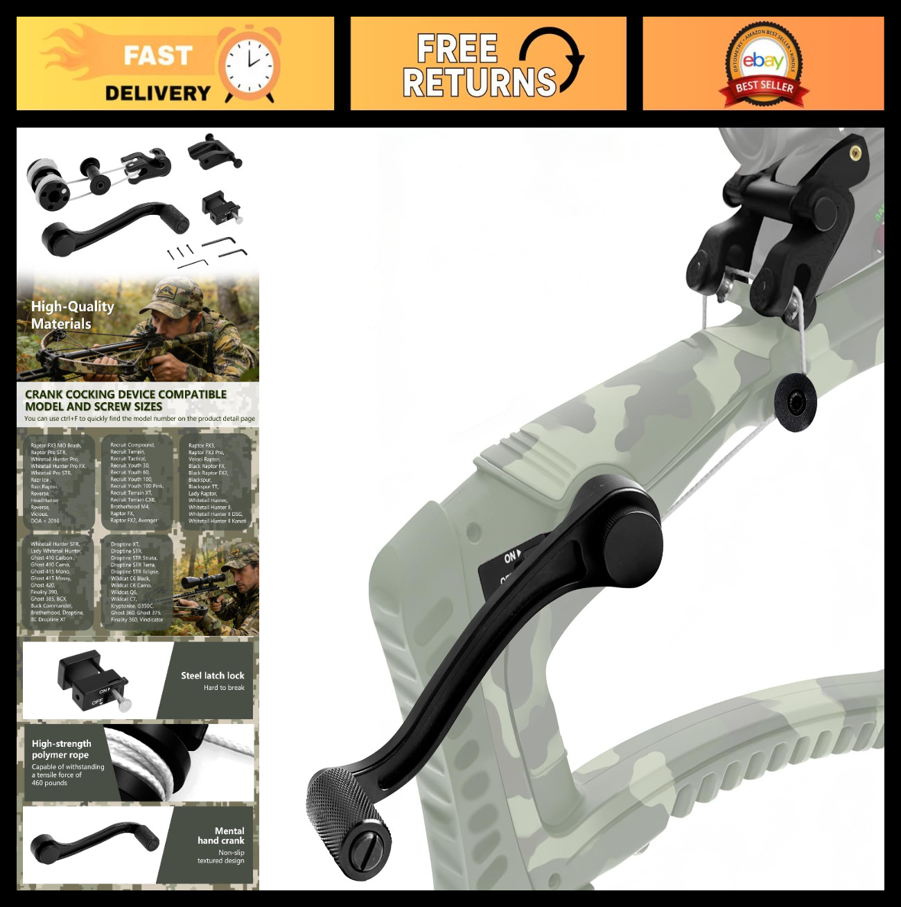 Upgraded Crossbow Crank Cocking Device - Reduces Cocking Resistance 93%, Ambidex