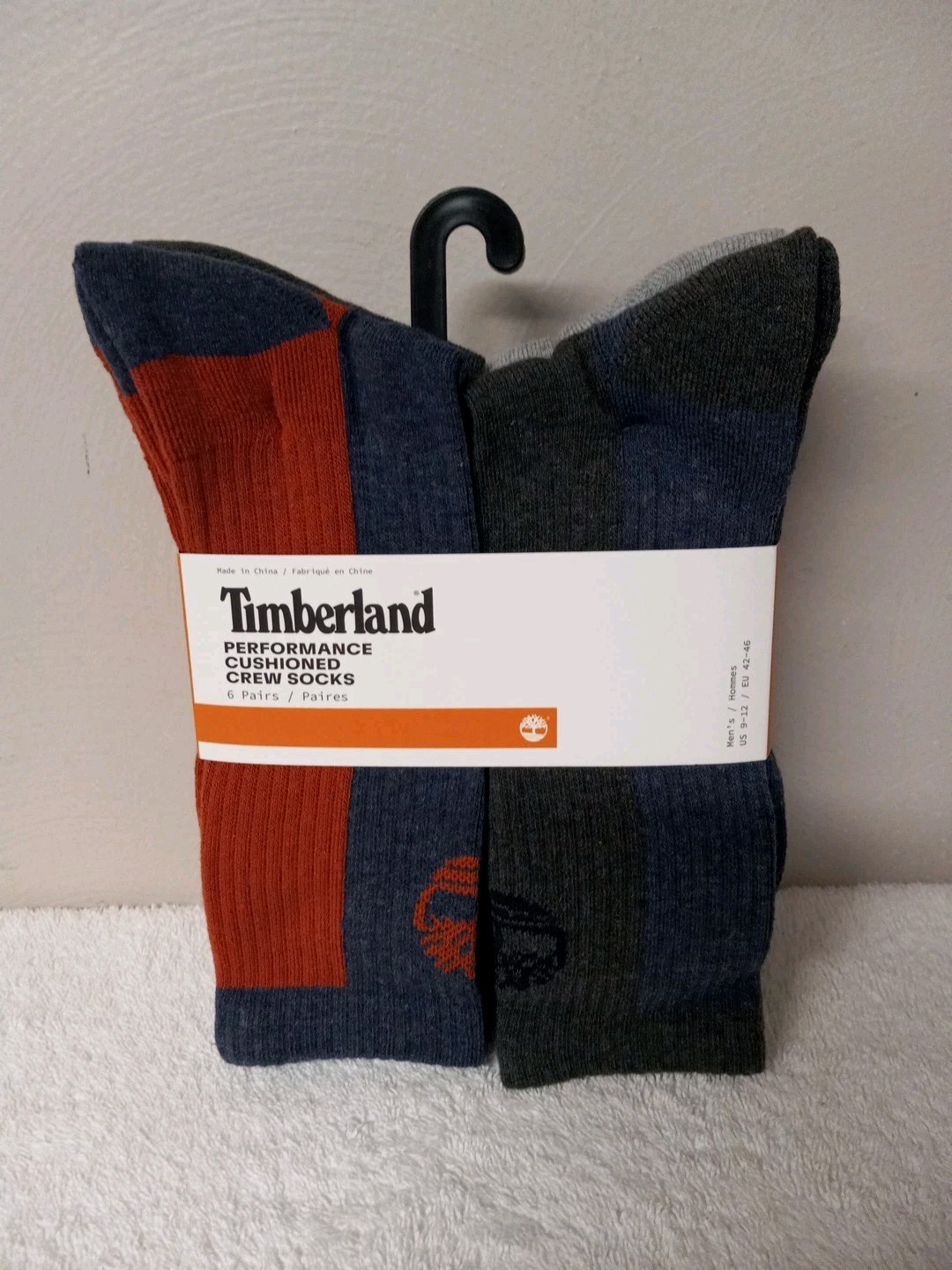 Timberland Mens Performance Cushioned Cotton Blend Crew Socks 6 Pairs BRAND NEW