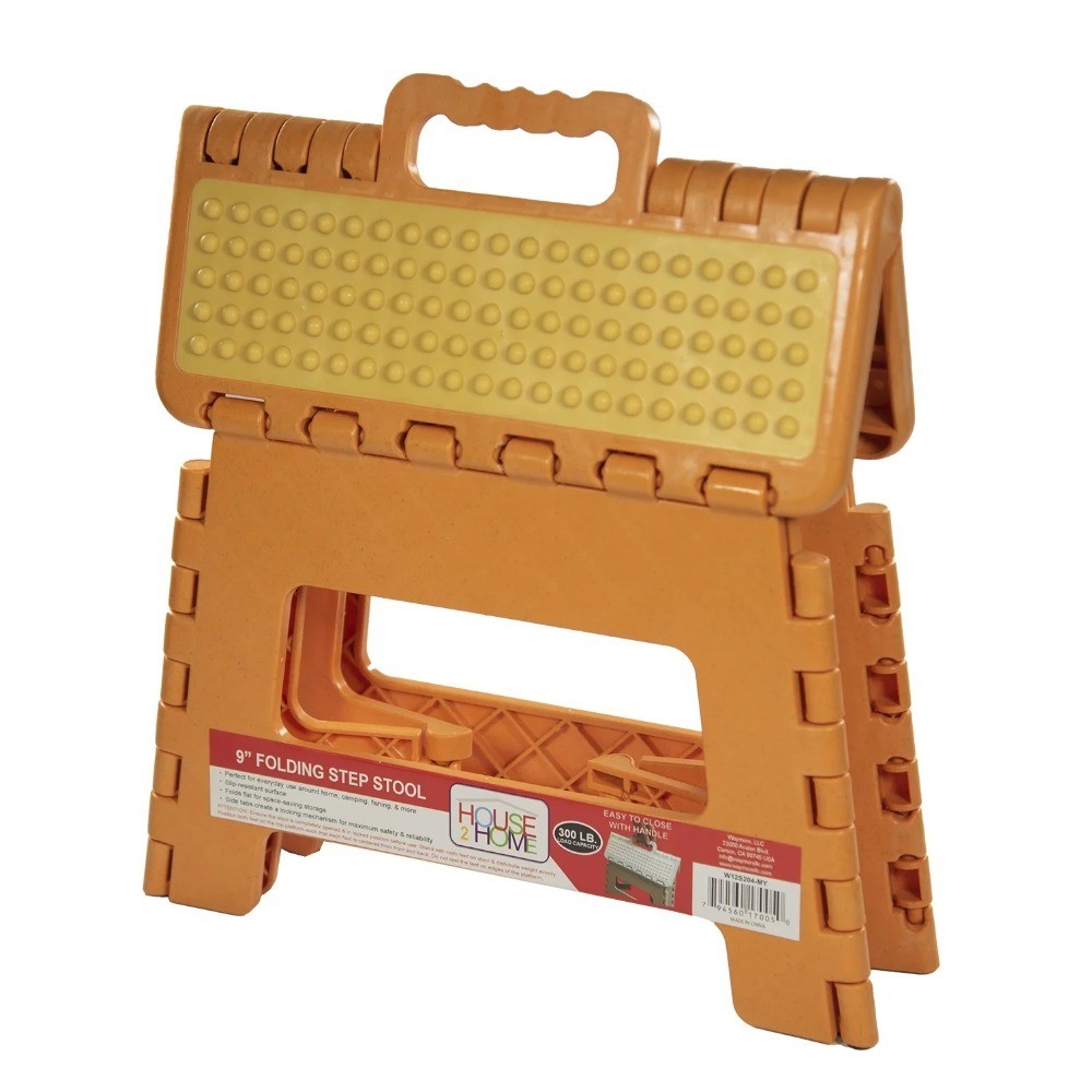 One Step Folding Plastic Step Stool with Non-Slip Yellow and Mandarin Top