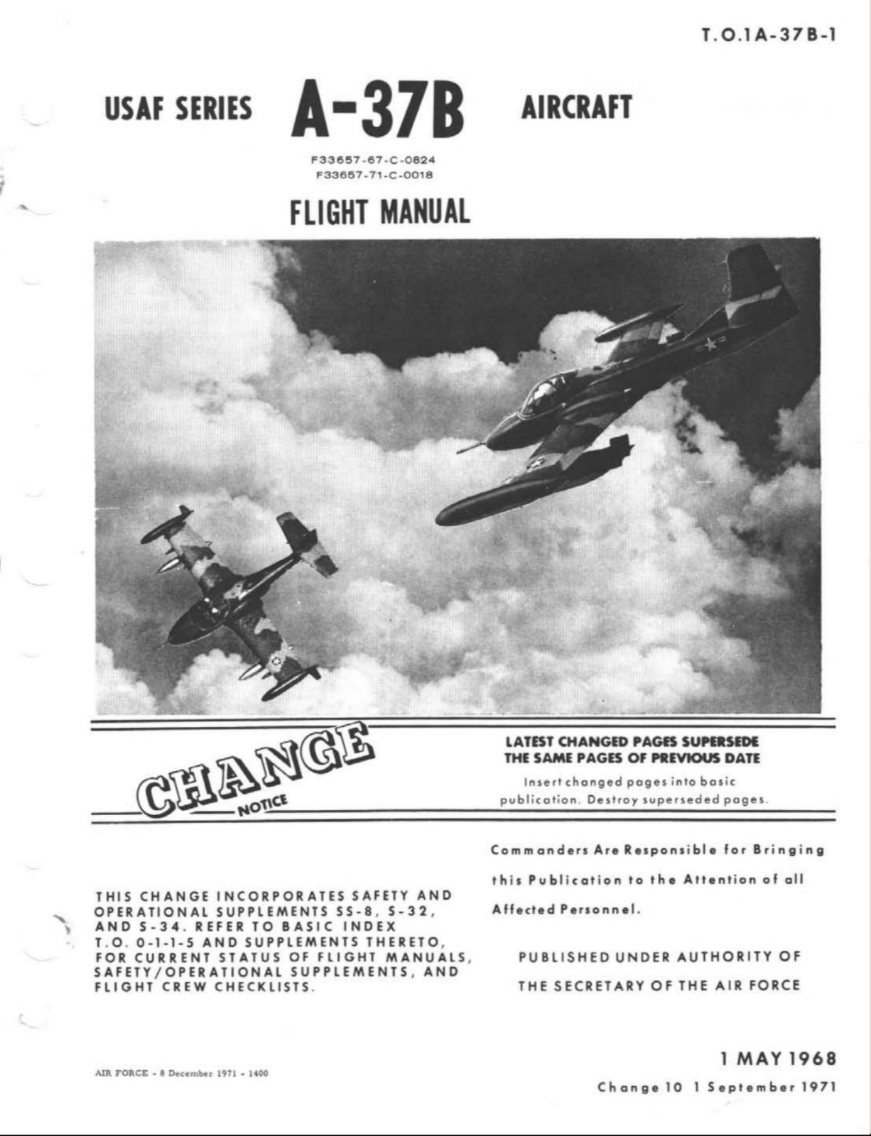 274 Page U.S. 1971 Cessna Dragonfly A-37B TO 1A-37B-1 Flight Manual on CD