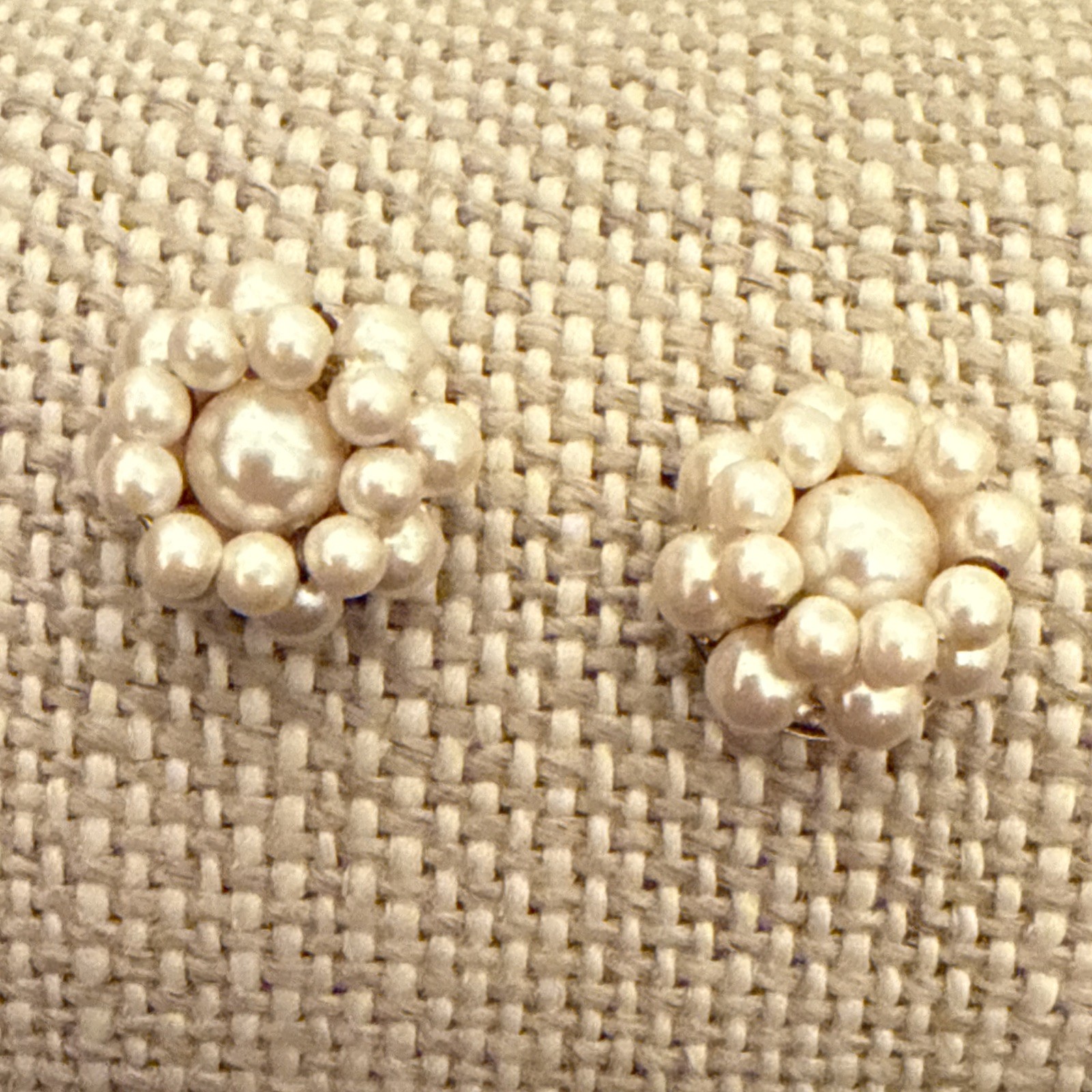 Vintage Faux Pearl Floral Cluster StudEarrings Estate Jewelry Handmade Classic