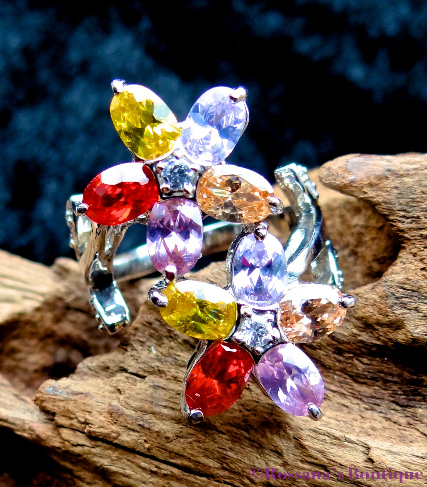 Colorful Swarovsky crystal statement ring size 7.5 new with box