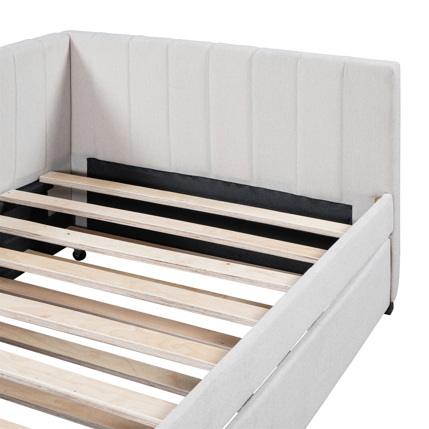 Twin Size Daybed with Pull-Out Trundle Linen Upholstered Bed Frame Sofa Bed US