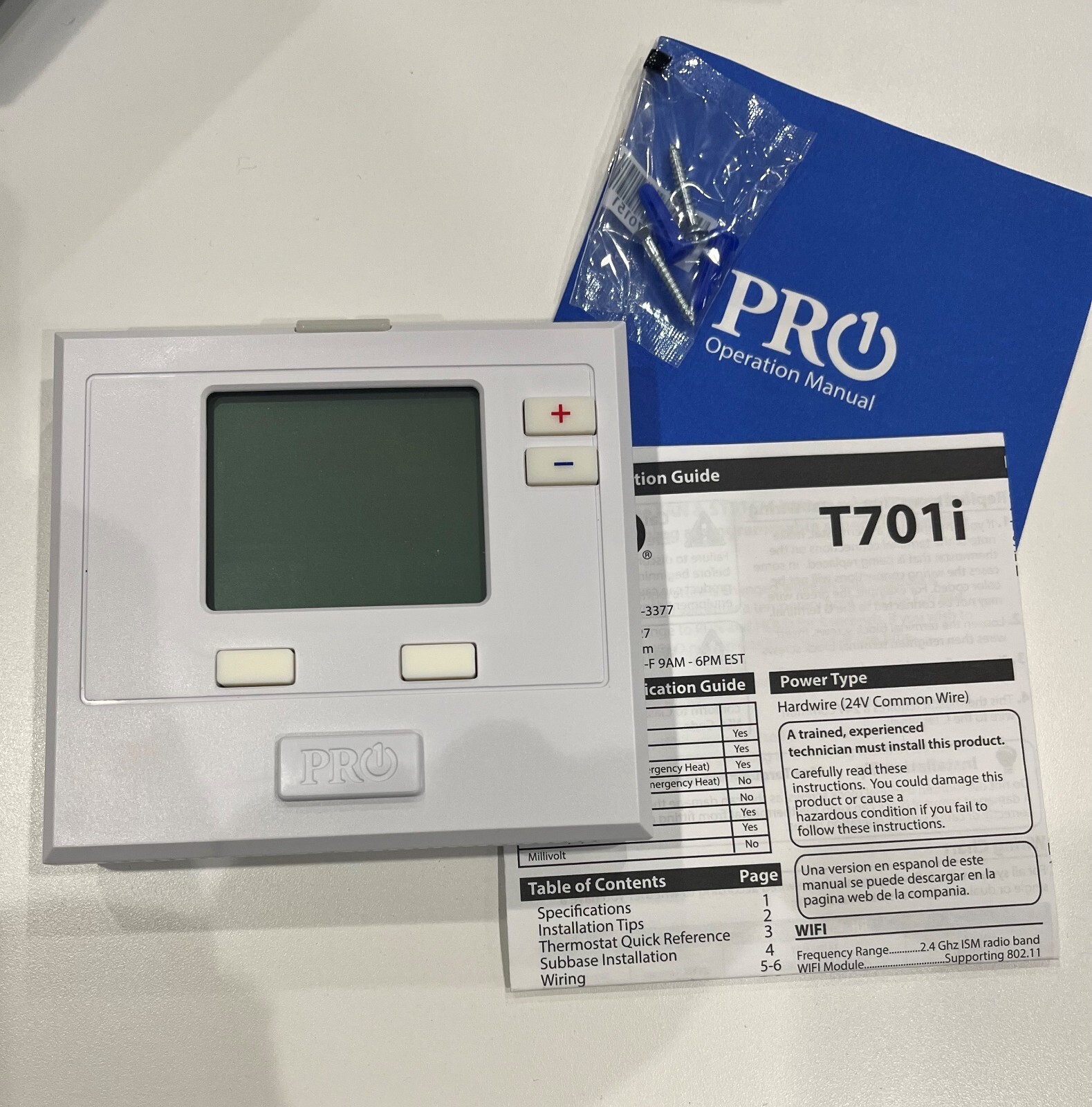 PRO1 T701i Single Stage 1 Heat, 1 Cool Program Through App Hardwire Only. NEW!!