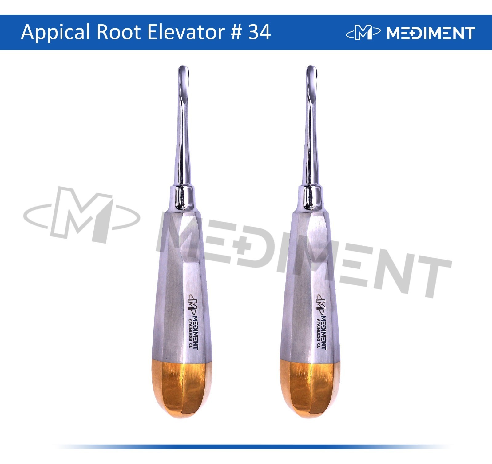 2 PCS GERMAN STRAIGHT DENTAL EXTRACTING LUXATING APICAL ROOT TIP ELEVATOR#34