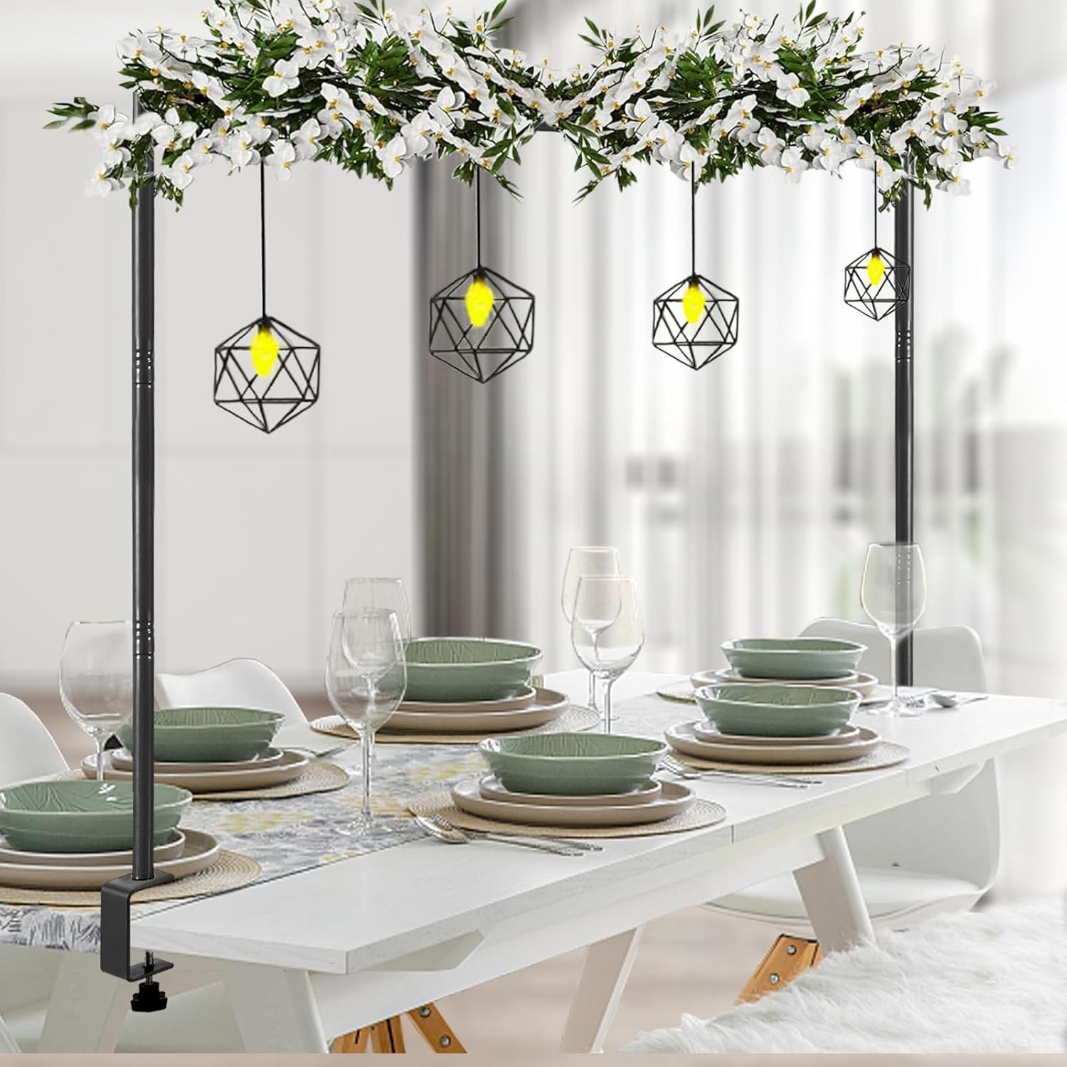 Over The Table Rod Stand with Clamps Black 46"-100'' Length 29"-55" Height