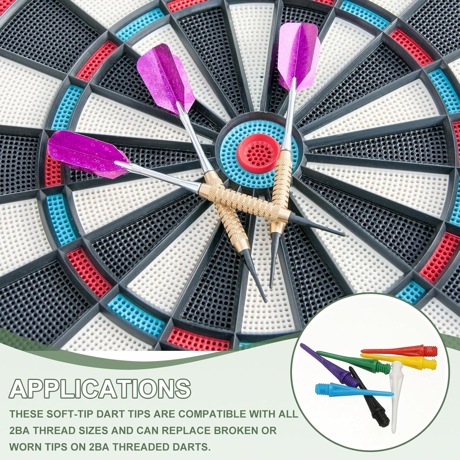 Plastic Dart Tip 2BA Thread Soft Tip Dart Accessories 30 Pack & Black/White/Blue