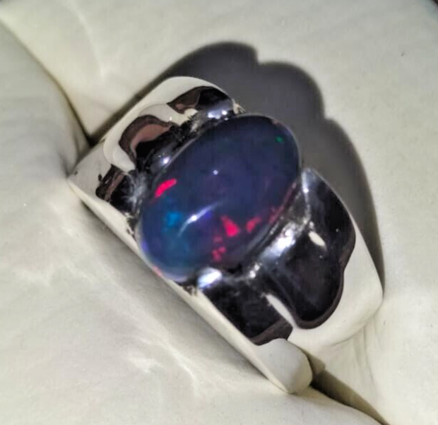Natural Black Opal Ring Multi Color Black Opal Gem Handmade Ring Opal Gift Ring