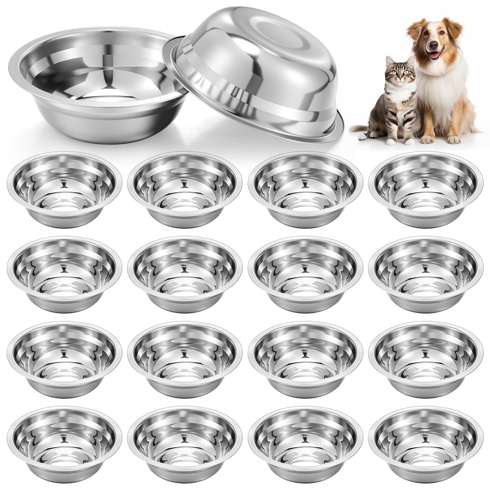 18 Pcs Stainless Steel Metal Dog Bowls Bulk Small Food Water Silver