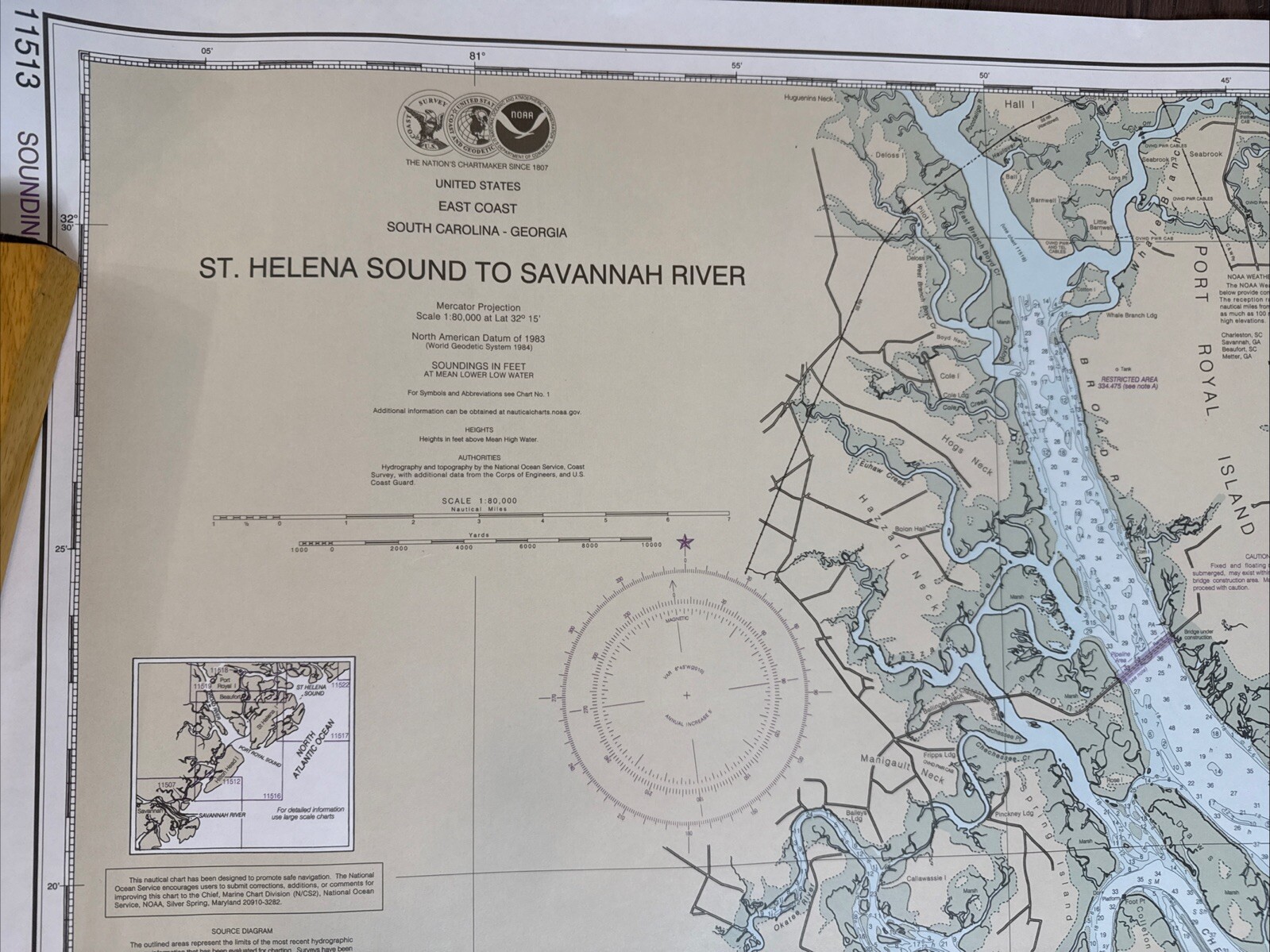 NOAA Nav Chart, St. Helena Sound to Savannah River - SC Lowcountry 26th Edition