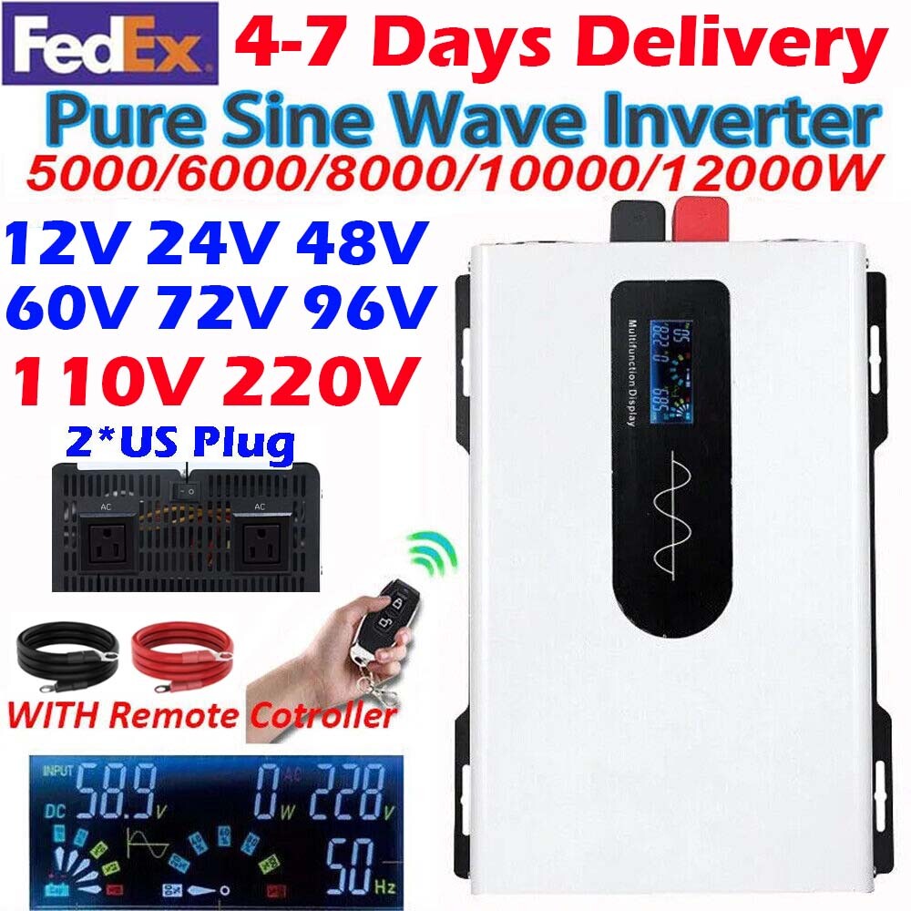 5000W 8000W 12000W Pure Sine Wave Inverter 12V 24V 48V 60V 72V 96V to 110V 220V
