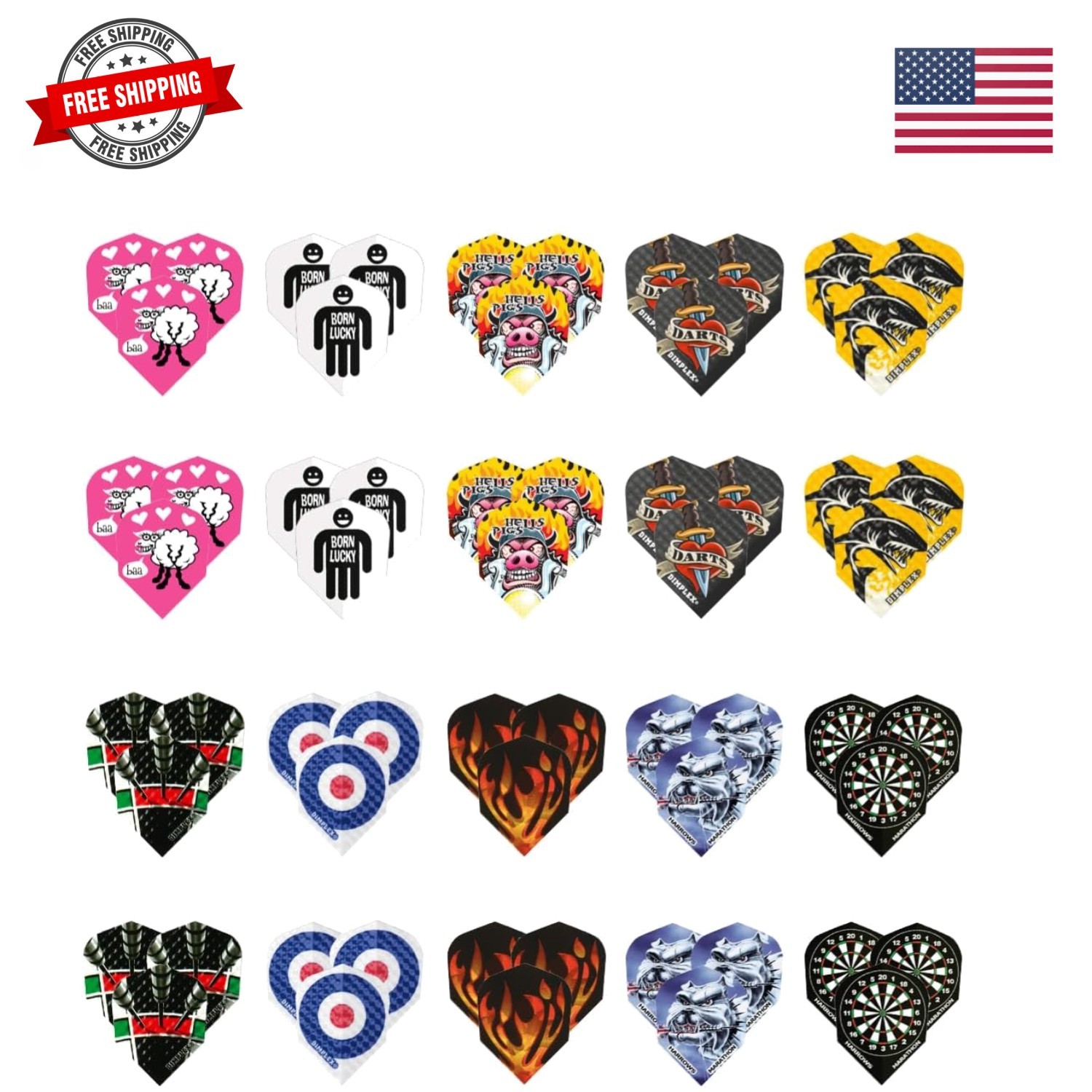 Funny Dart Flights | 20 x sets Darts Flights 60 Flights Total I 100 Micron Da...