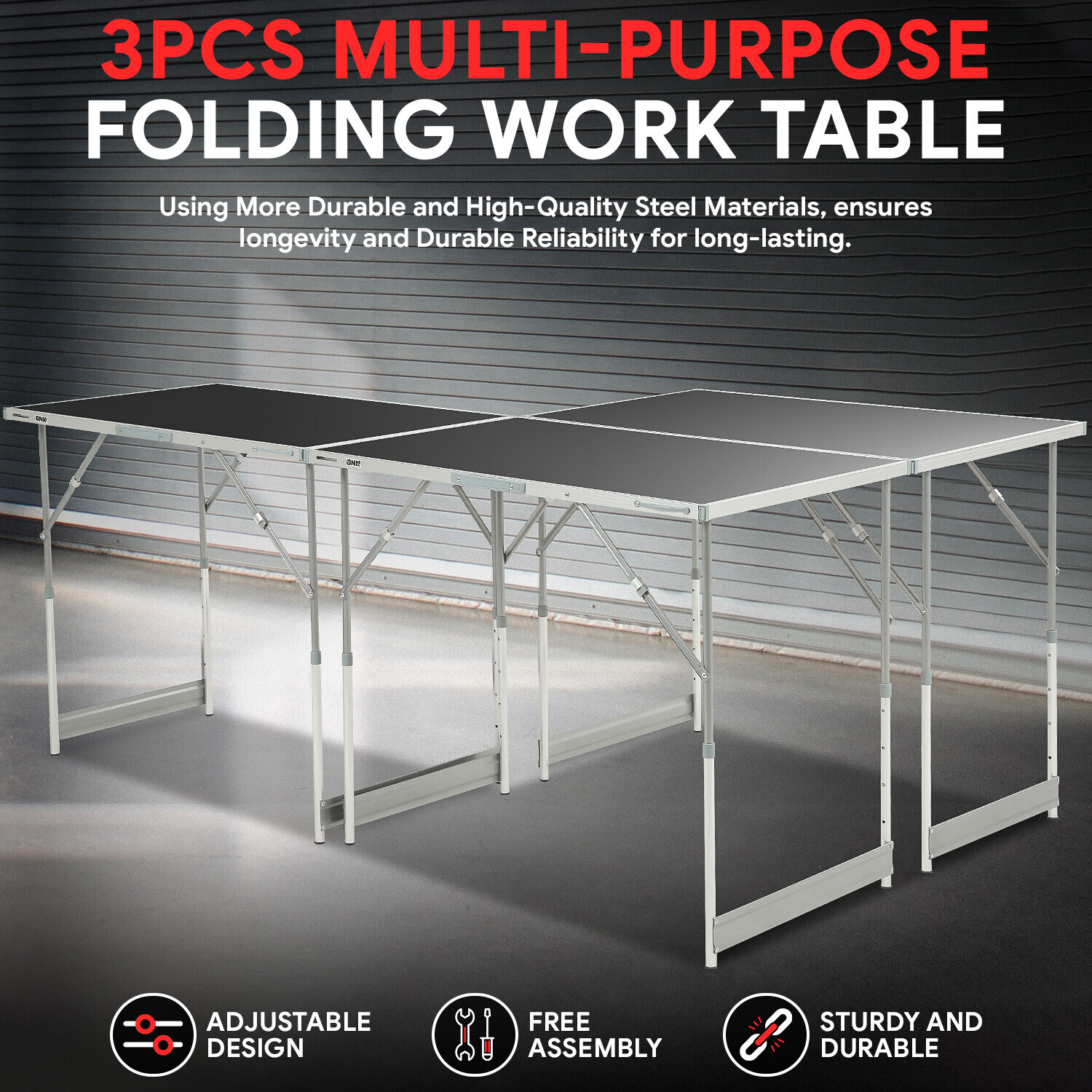 [3Pcs] 4-Level Adjustable Height Multi-Purpose Folding Work Table Workbench
