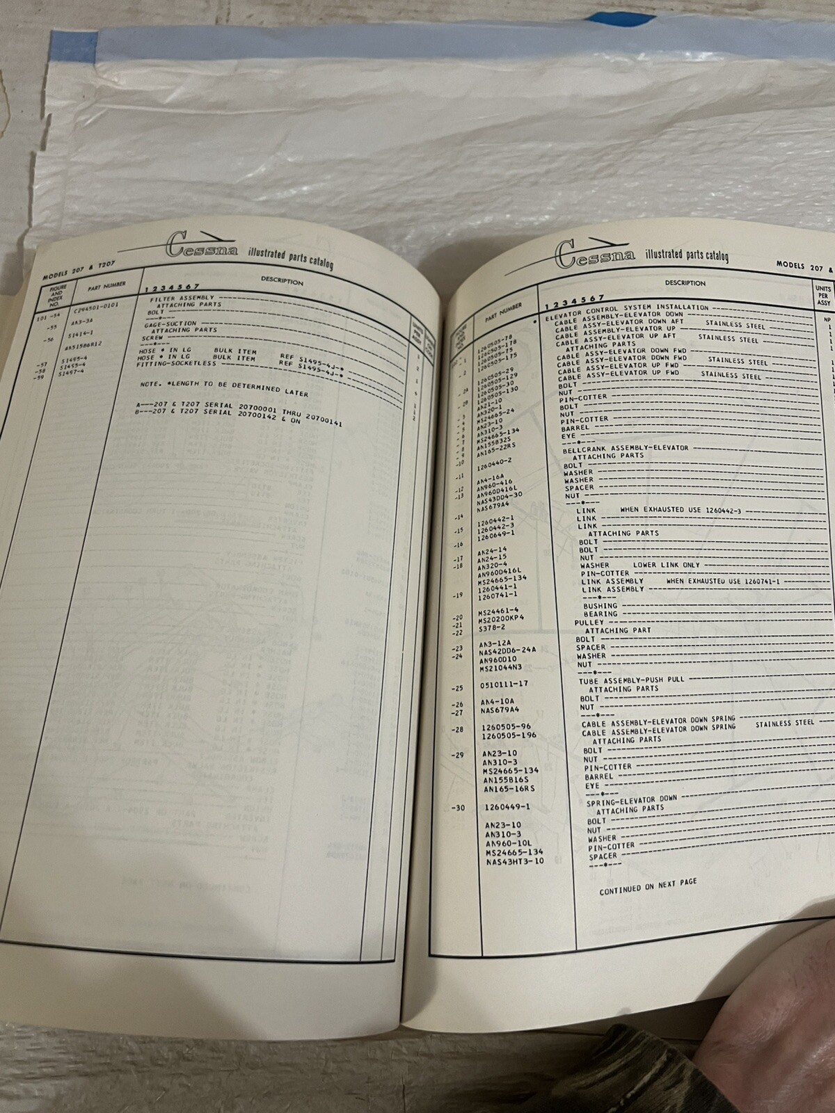 1969 Thru 1973 cessna skywagon 207 parts catalog Book