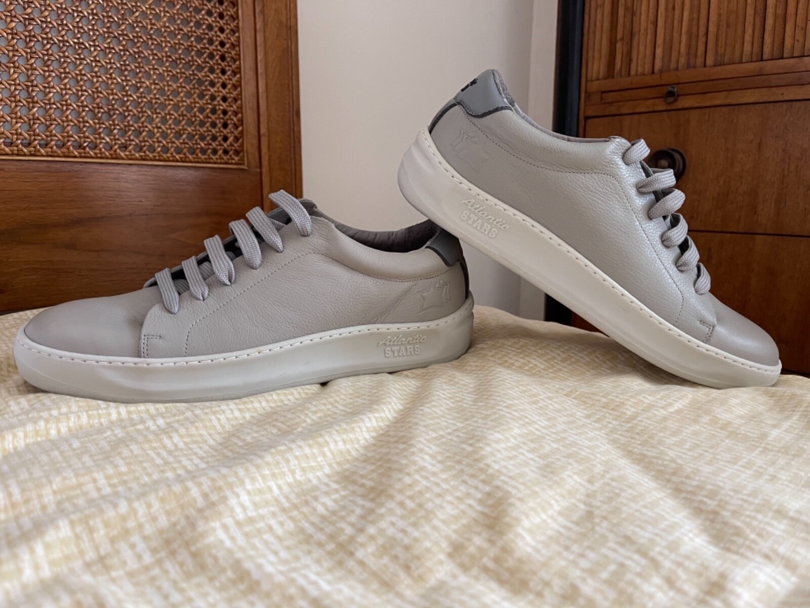 NIB ATLANTIC STARS Mens Gray All Leather Lace Up Sneakers US9/EU42 Made in ITALY