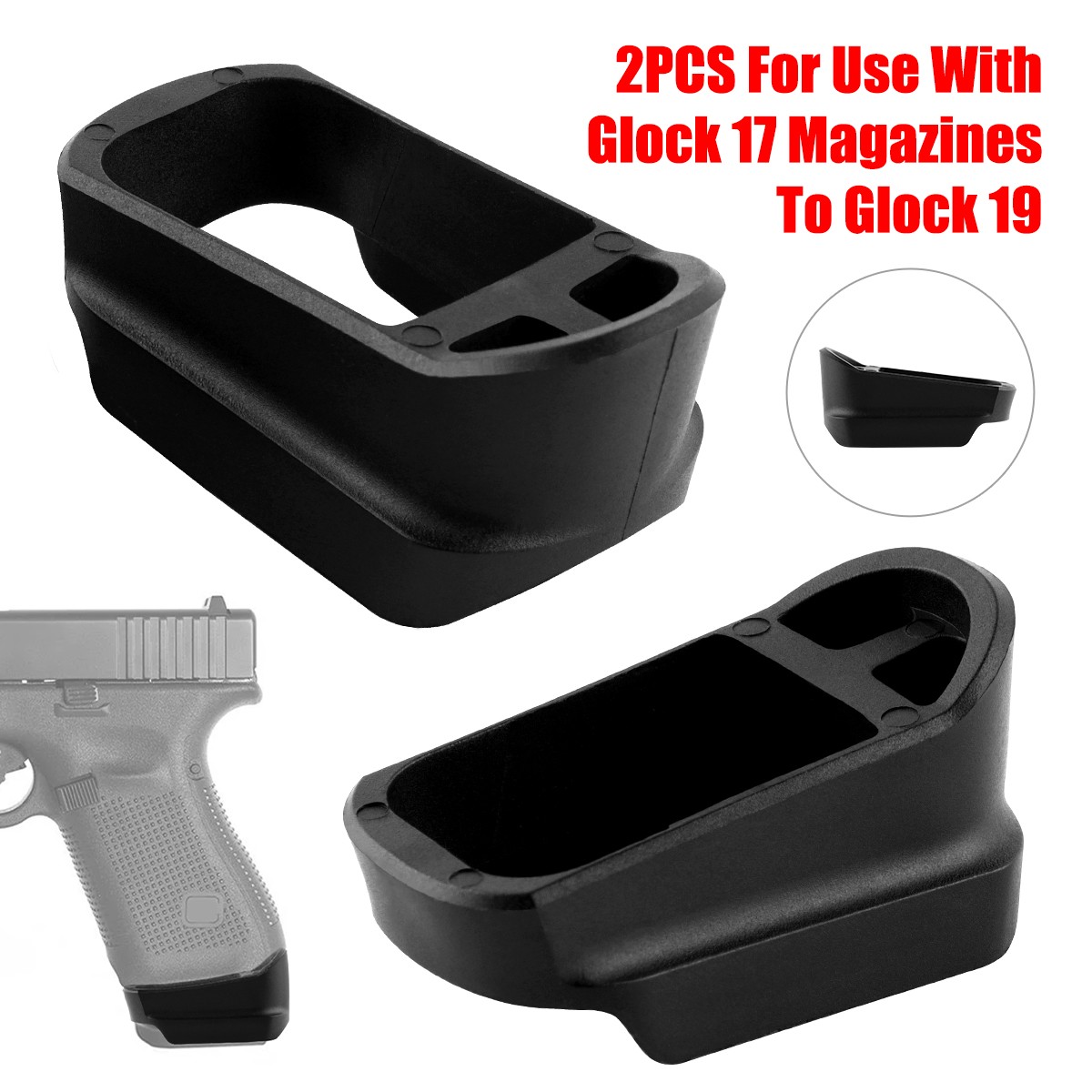 PAIR 2-PACK Glock 17 Magazine To G19 Frame Adapter/Spacer Sleeve BK
