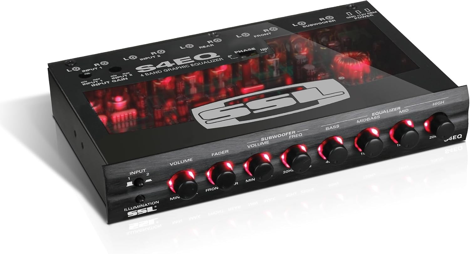 Compact 4-Band Car Audio Equalizer with Wireless Setup & Adjustable Bass Control