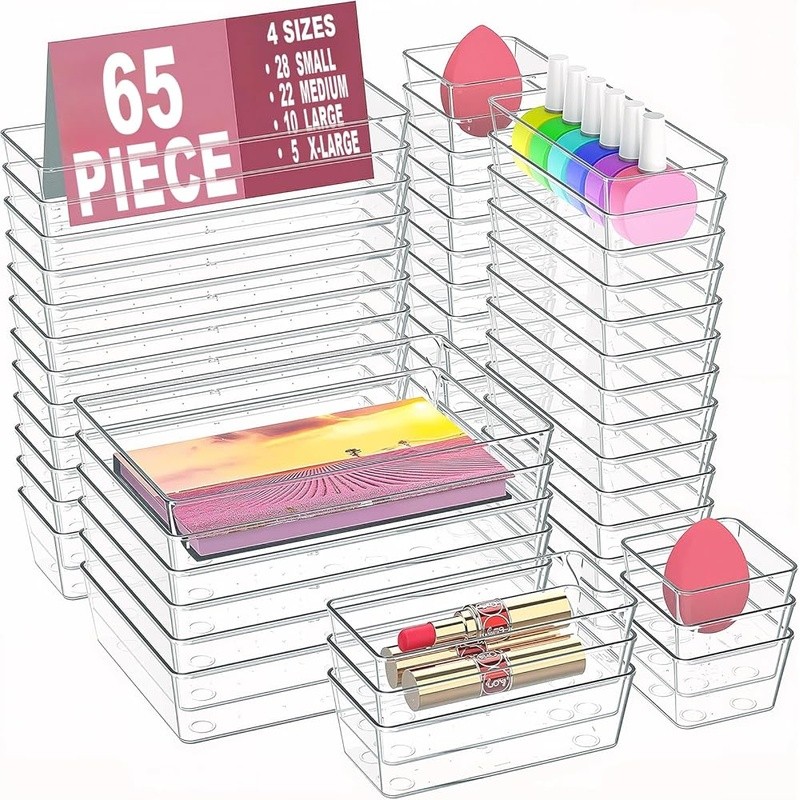 Durable Stackable Drawer Organizer 65 Bins Easy Clean Non-Slip Storage New