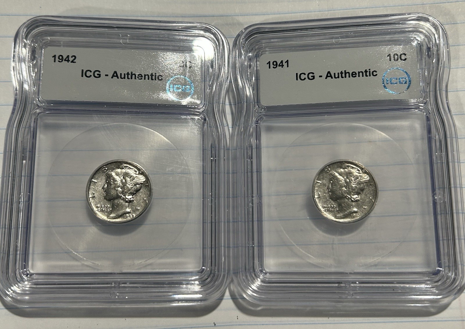 1941 & 1942  P Mercury Dimes - ICG Authentic