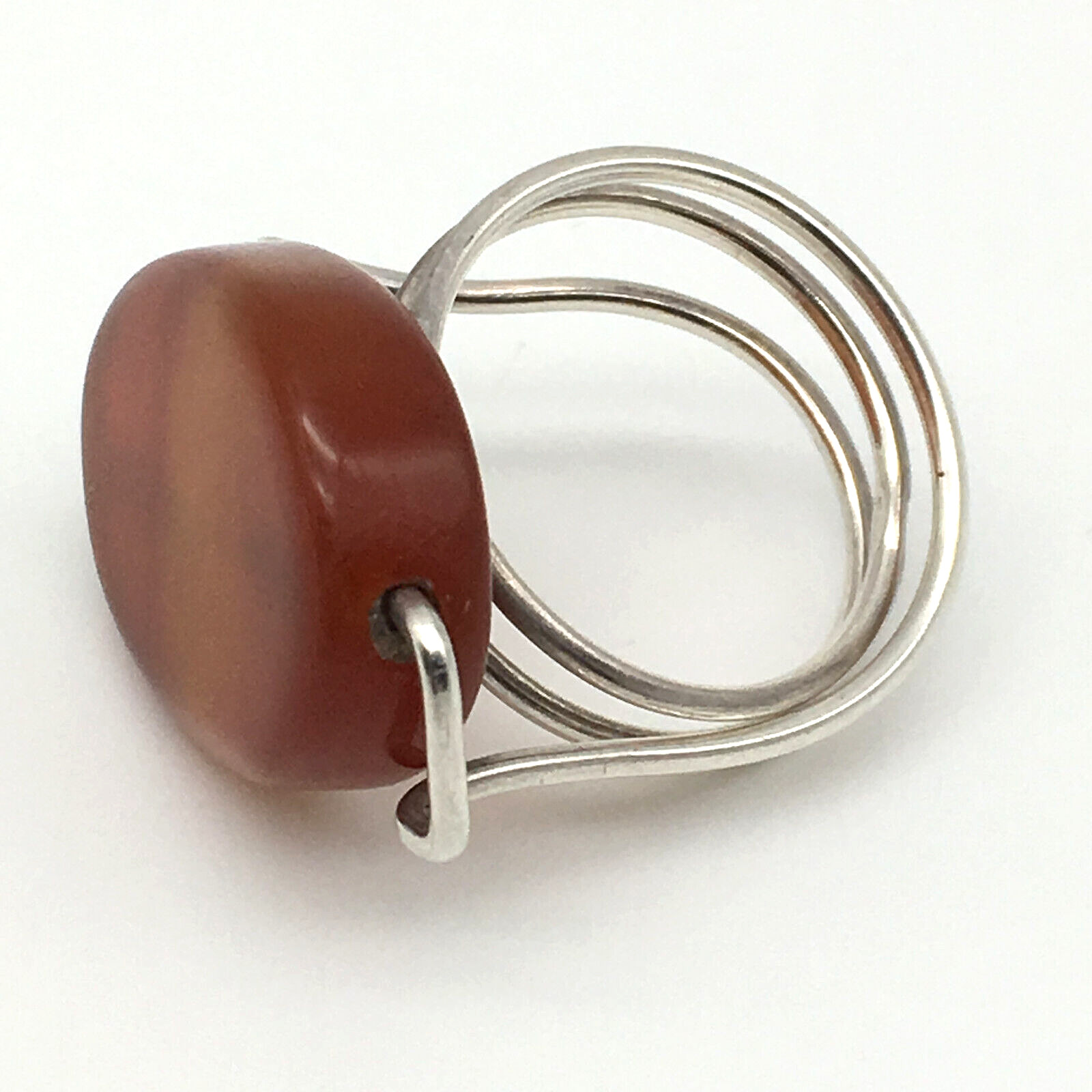 925 Sterling Silver Wire Polished Oval Amber Handcrafted Ring Size 8
