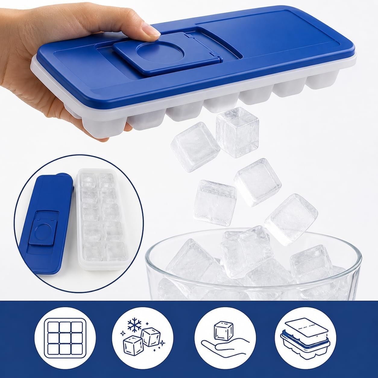 2-Pack No-Spill Ice Cube Trays with Lids – BPA-Free, Easy Release & Stackable...