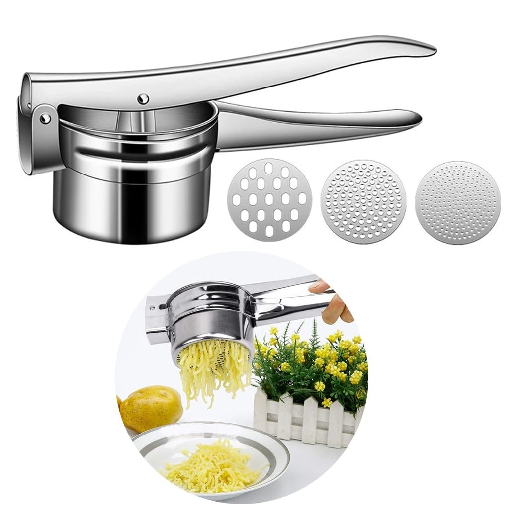Potato Ricer 15oz, Heavy Duty Stainless Steel Masher Sliver, Sliver