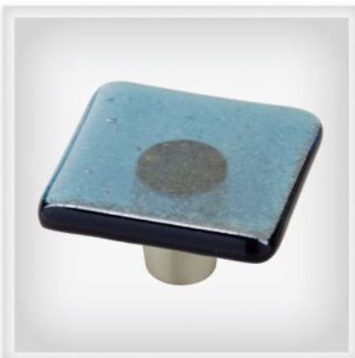 1-1/2" Homegrown Fused Glass Knob Teal and Satin Nickel