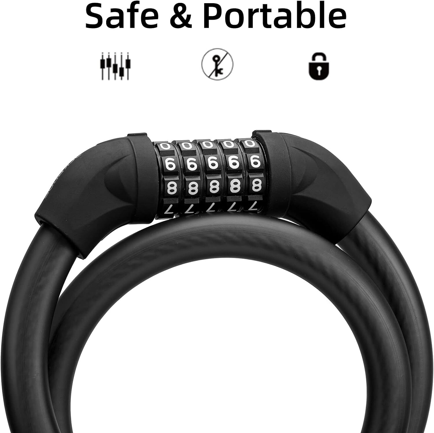 ROCKBROS Bike Lock Comination Cable Bicycle Lock Five-digit Code Comination Safe