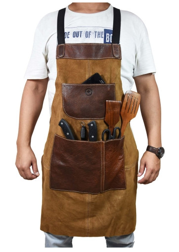 100% Genuine Cow Leather Apron, full length, 3 pocket,for all indoor & outdoor