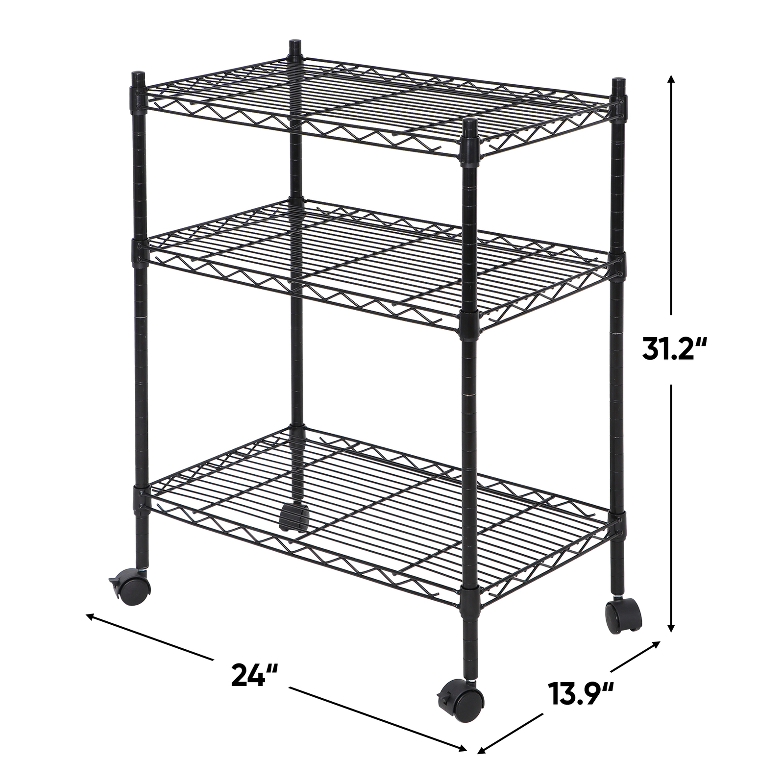 Unit Shelving Metal 3 Tier Wire Rack Organizer Adjustable Shelve with 4 Wheels