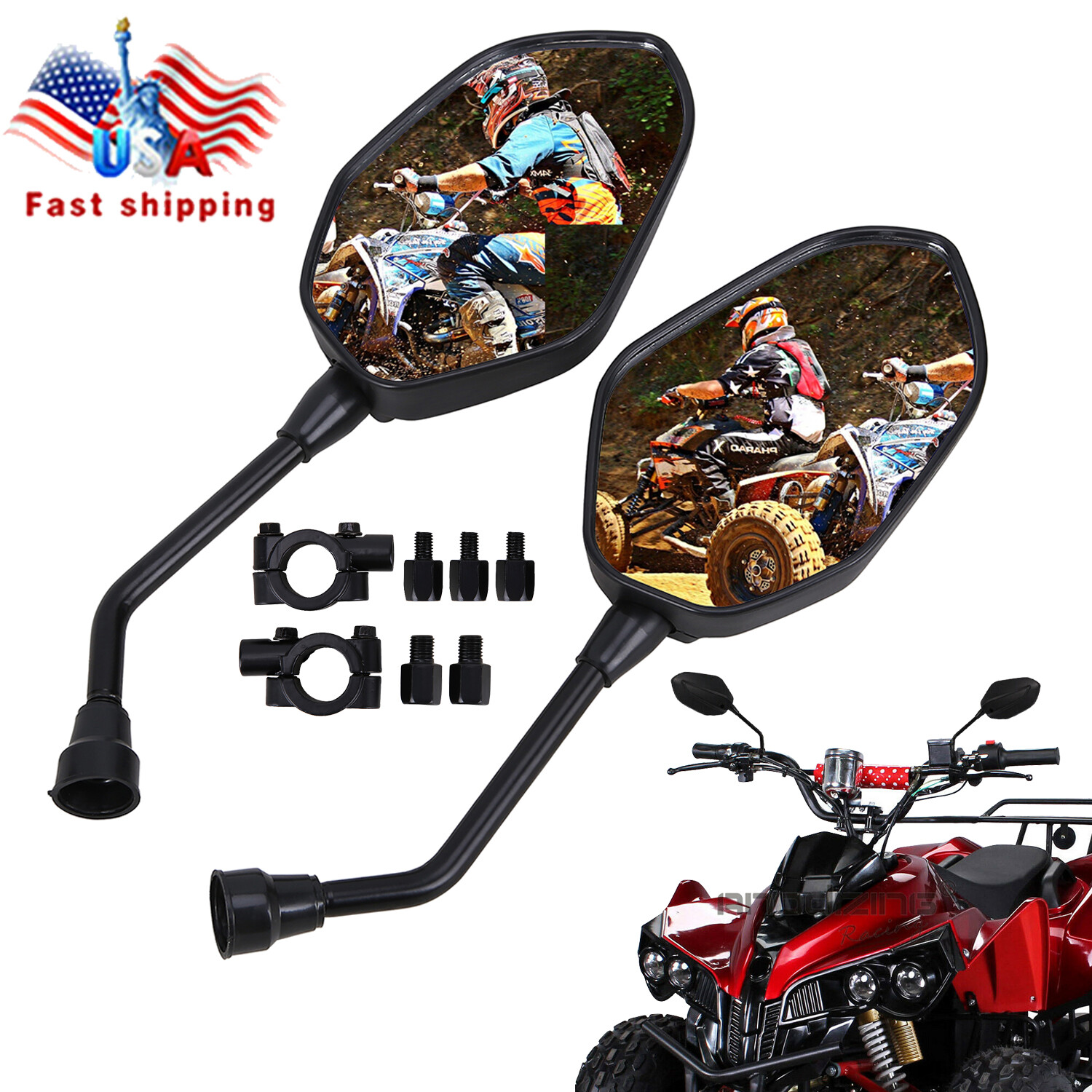 Universal 7/8" Handle Bar Rearview Side Mirrors for ATVs Dirt Bike Honda Yamaha