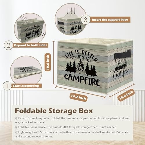 Rustic Camping Storage Box Bins, Life Is Better Around the Campfire Collapsib...
