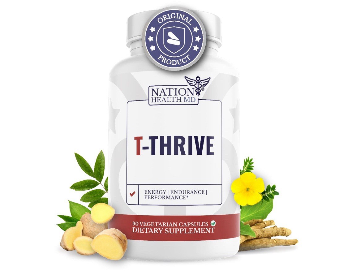 Nation Health MD T-thrive Men’s Health Supplement-90 Capsules Exp 05/27