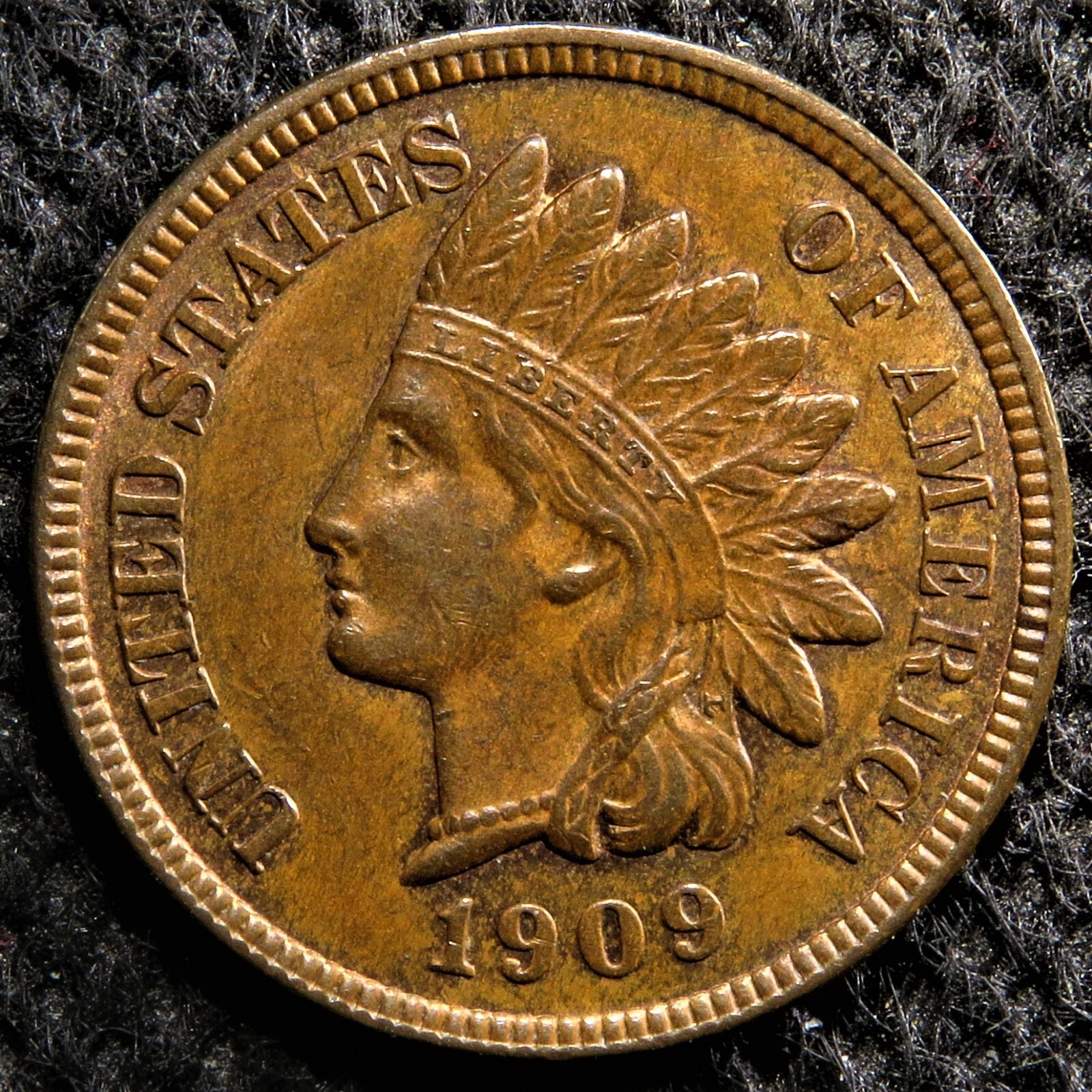 Almost Uncirculated 1909 Indian Head Cent doubled die large L over small L