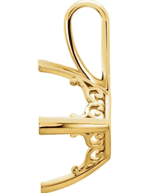 6mm Princess Square Solid 14k Yellow Gold Vintage Scroll Pendant Setting Mount