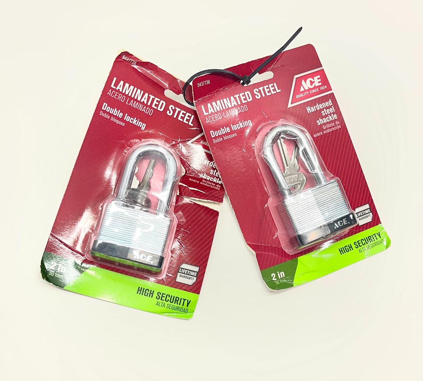 NEW Ace 1.5" Laminated Steel Double Lock Padlocks, 2 pk, 5437736